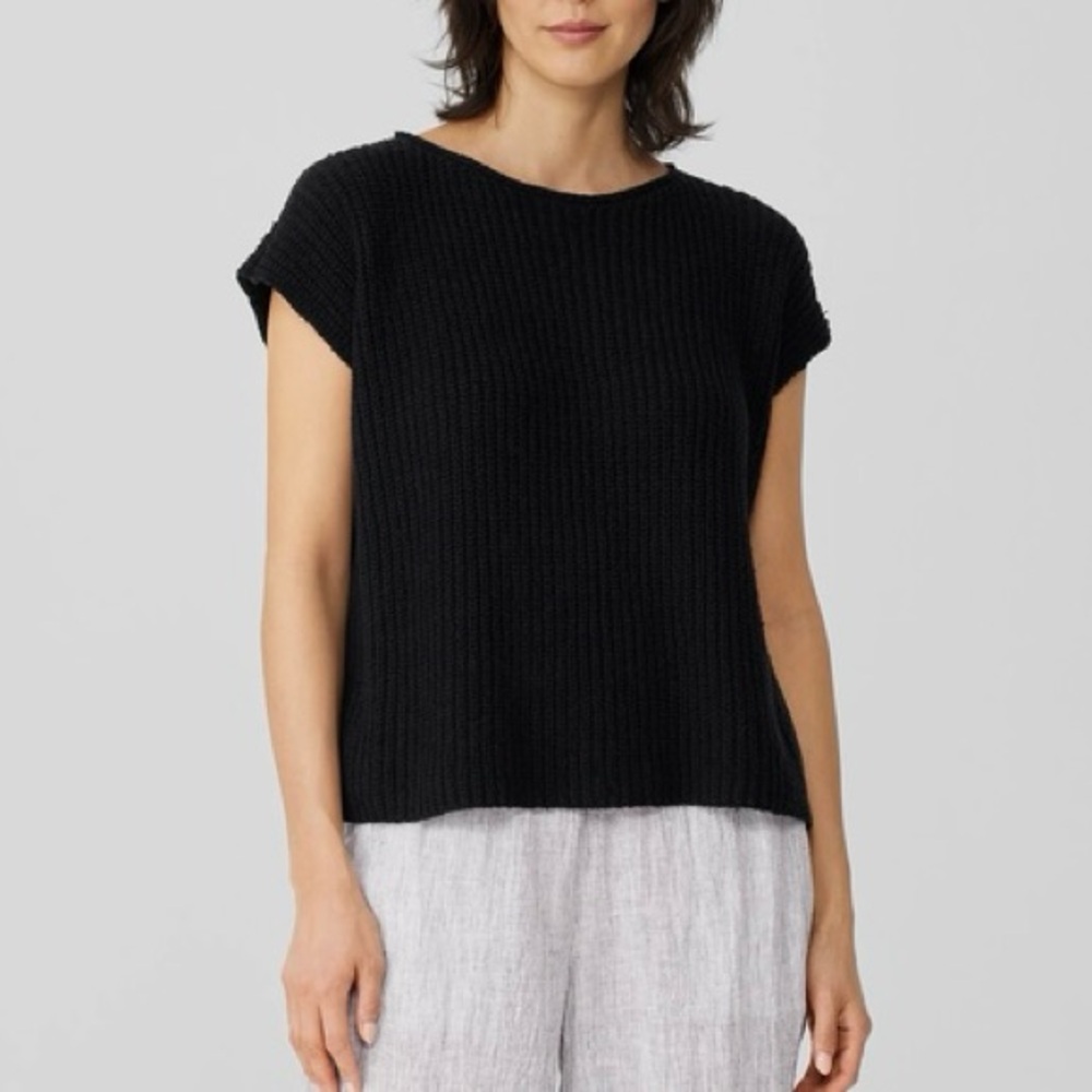Eileen Fisher Peruvian Organic Cotton Boucle Square Top in Black | XL | GUC